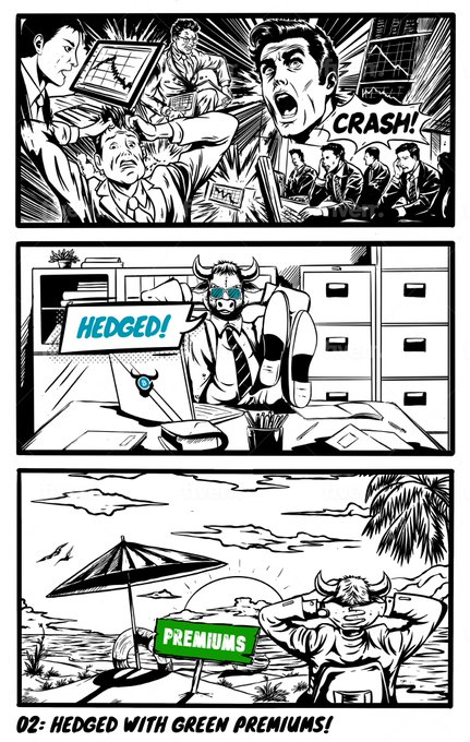 The image features a cartoon scene with three panels, each depicting a different man's reaction to a crashing wave. In the first panel, a man stands near an umbrella as he watches the waves crash behind him. The second panel shows another man standing in front of a desk while holding a laptop and looking at it. The third panel depicts a man sitting on a chair with his arms crossed, seemingly unbothered by the crashing wave.