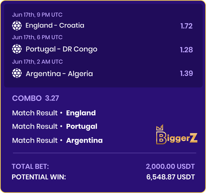The image shows a purple background with white text that displays information about soccer matches between England and Croatia. The text includes details such as the match result, the teams involved, and the potential win amount for each team. The text also mentions the weekend of the match, which is Saturday.