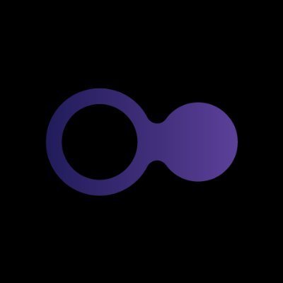 A dark purple infinity-style logo featuring an outlined circle connected to a solid circle, appearing to represent the Moonclave ($MCV) brand. The symmetrical, looping design visually reinforces the post's message about Moonclave's interconnected web3 social reputation system and continuous quest/reward loop.