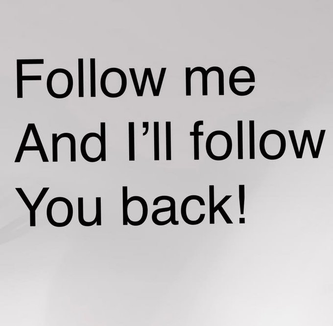 The image displays a simple text graphic on a light gray background that reads: "Follow me And I'll follow You back!" This serves as a visual call-to-action for the post, which encourages users to reply with their usernames to gain mutual followers, with the image reinforcing the reciprocal "follow for follow" exchange being offered.