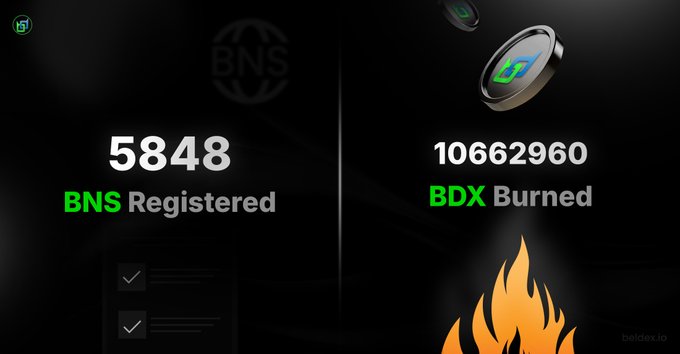 The image shows a banner with two columns of text, one titled "BDX registered" and another titled "BDX burned". The first column has the number "5848" written at the top, while the second column displays "BDX burnt" below it. The background color is black, which contrasts with the white text on the banner.