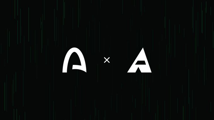 A dark graphic with falling green lines and a white stylized 'A × A' logo in the center.
