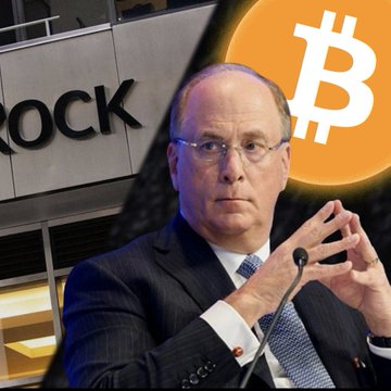 BlackRock CEO Larry Fink stands in front of the BlackRock headquarters sign and a large Bitcoin logo, visually reinforcing the post's news that BlackRock has released a video endorsing Bitcoin as an accessible, global, open-source monetary system.