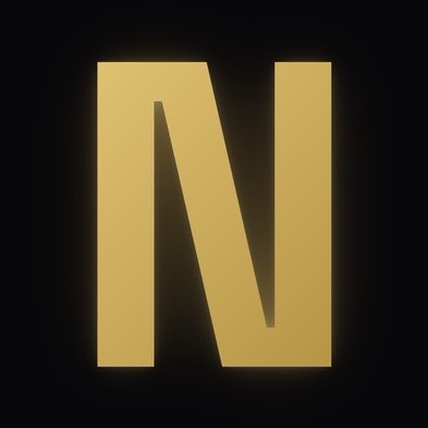 A glowing golden letter 'N' centered on a black background.