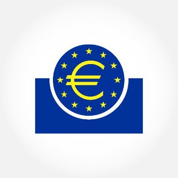 A flat graphic illustration of a blue euro symbol with a circle of yellow stars above a blue rectangular base.