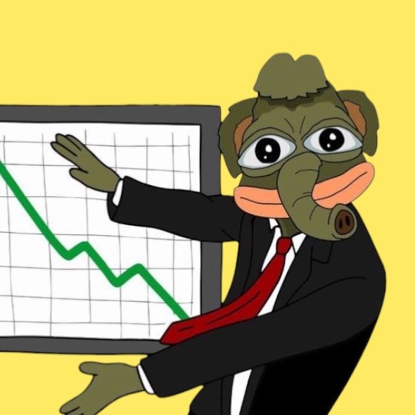 A cartoon illustration of an elephant wearing a suit and red tie, standing next to a chart with a green downward-trending line, set against a yellow background.