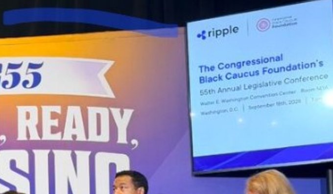A screen at the Congressional Black Caucus Foundation's 55th Annual Legislative Conference displays 'ripple' and 'Congressional Black Caucus Foundation' logos, dated September 16th, 2025, in Washington D.C.