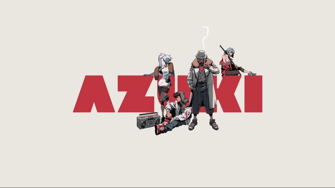 Promotional artwork featuring anime-style characters in front of the red "AZUKI" logo, likely related to the Azuki NFT brand.