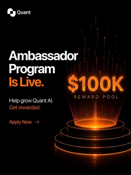 The image features an advertisement for a Quant AI creator reward pool that pays $100,000. It emphasizes the importance of being active in the Qant AI ecosystem, as new contributors will start a fresh week with a good opportunity to build their presence within the community. The text reads "The next wave of Quant AI creators starts tomorrow. A new posting week brings a fresh opportunity forContributors to build their presence within the @tryQuantio ecosystem".