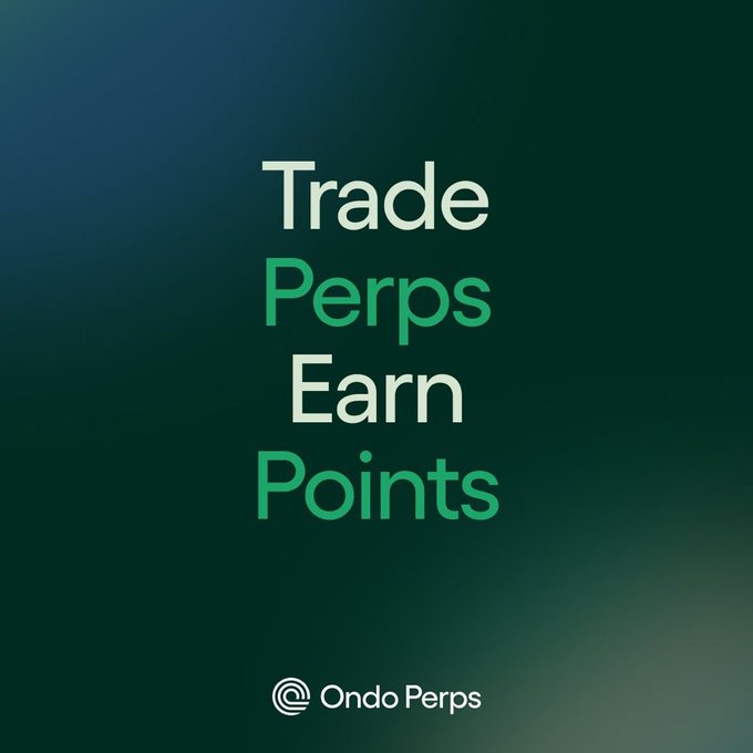 A dark gradient promotional graphic with the text 'Trade Perps Earn Points' and the Ondo Perps logo at the bottom.