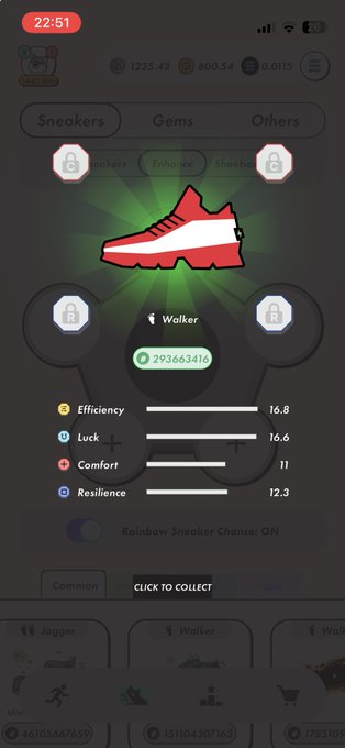 The image shows a phone screen displaying an app called "WALKER" with a red shoe as its main feature, along with other icons related to the app's functionality. The background of the image is black, which contrasts with the vibrant red color of the shoe and makes it stand out. The post in question seems to be discussing or reviewing this particular app, possibly highlighting its features or sharing personal experiences.