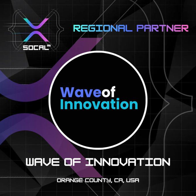 A promotional graphic for 'XDC SOCAL' featuring 'REGIONAL PARTNER' and 'Wave of Innovation, ORANGE COUNTY, CA, USA' in purple and teal text on a black background.
