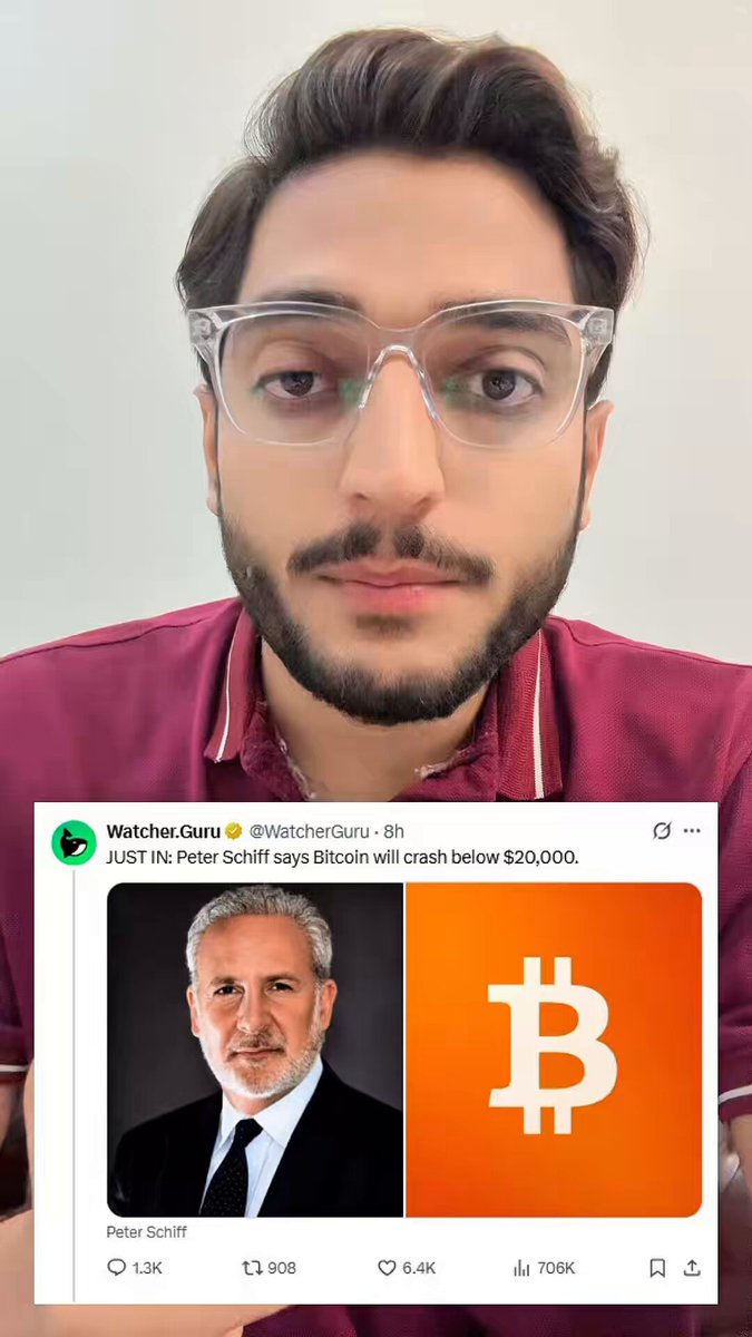 The image features a man wearing glasses, holding up two photos of men against a white background. One photo shows a man with a beard wearing a red shirt, while the other photo depicts a man wearing a suit and tie. The caption for the image reads "Biggest Bitcoin Bull Run Coming here is Why #bitcoin". This suggests that the man might be promoting or discussing the concept of Bitcoin as an investment opportunity.