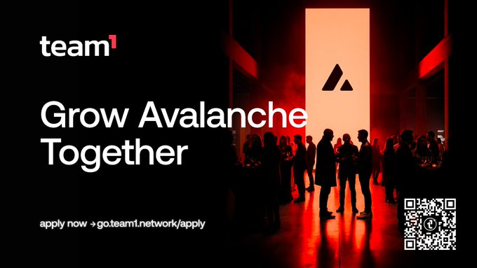 The image shows a group of people standing together, with some of them wearing backpacks. The text "team 1" is written at the top of the image. Below this, there are two lines of text that read "Grow Avalanche Together". This suggests that the image might be related to an advertisement or promotional material for Team1, which could potentially be a job posting or application process.