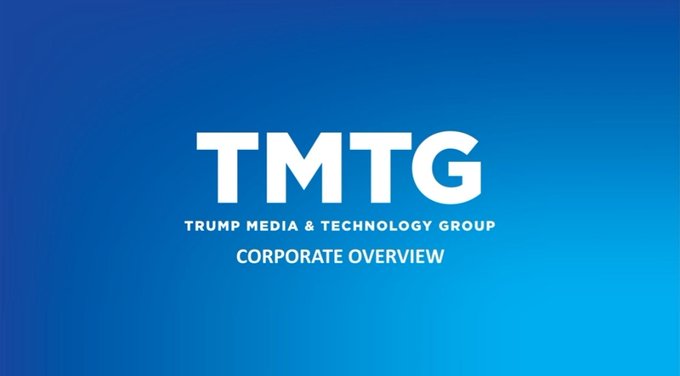 A blue gradient title slide displaying the white text "TMTG - TRUMP MEDIA & TECHNOLOGY GROUP - CORPORATE OVERVIEW".