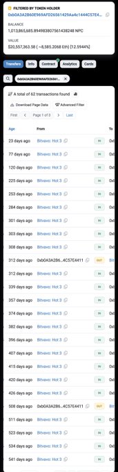 A mobile screenshot of a blockchain explorer showing transaction history for a wallet, including details like balance, transaction hashes, and a total of 62 transactions found.
