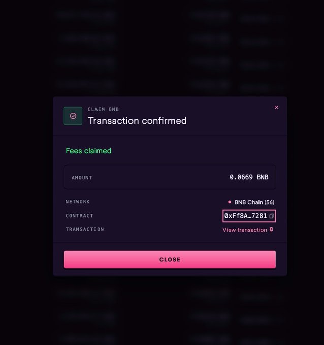 A "Transaction confirmed" modal confirms a successful claim of 0.6669 BNB in fees on the BNB Chain (56) from contract 0xfF8A…7281, illustrating the profitable outcome of launching a token via the Genius.fun platform as described in the tutorial.