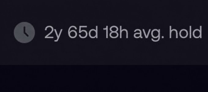 A dark screenshot showing a clock icon and the text '2y 65d 18h avg. hold', likely from a cryptocurrency or NFT platform.
