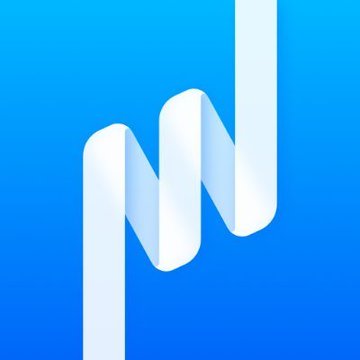 A logo featuring a stylized white letter 'N' or wave-like design on a blue gradient background.