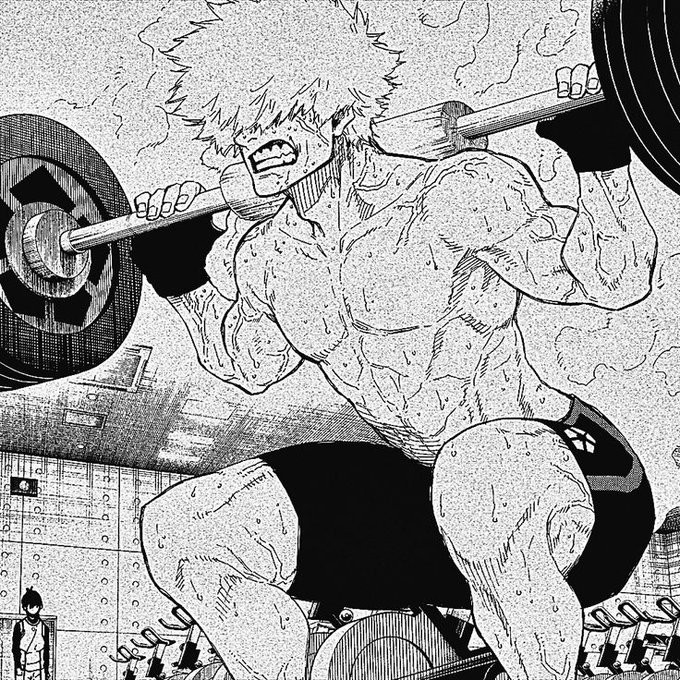 A dramatically drawn black-and-white manga panel shows a massively muscular, snarling figure hoisting a loaded barbell across his shoulders in a fierce weightlifting pose, with steam rising from his body and a small onlooker visible in the lower left. The intense, single-minded focus on the lift embodies the caption "NOTHING MATTERS UNTIL YOU WIN," reflecting the brutal, all-or-nothing determination required to achieve victory.