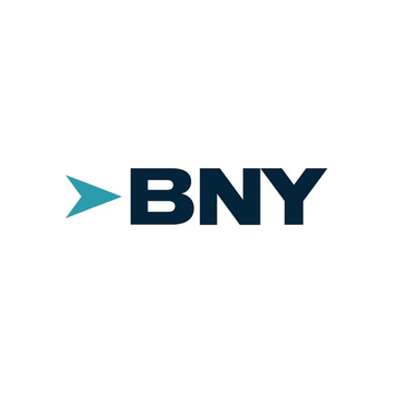 The image displays the BNY (Bank of New York) logo, featuring a teal arrow-like symbol beside the bold dark blue "BNY" lettering, which represents the financial institution referenced in the post about its new institutional support for Circle's USDC stablecoin custody, minting, and redemption services.
