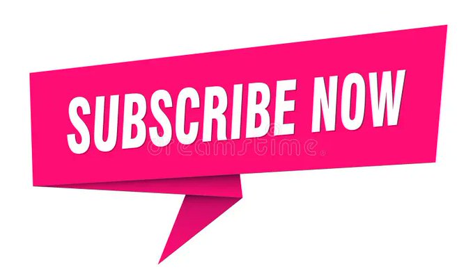 A bright pink speech bubble graphic with the white text "SUBSCRIBE NOW" on a white background.