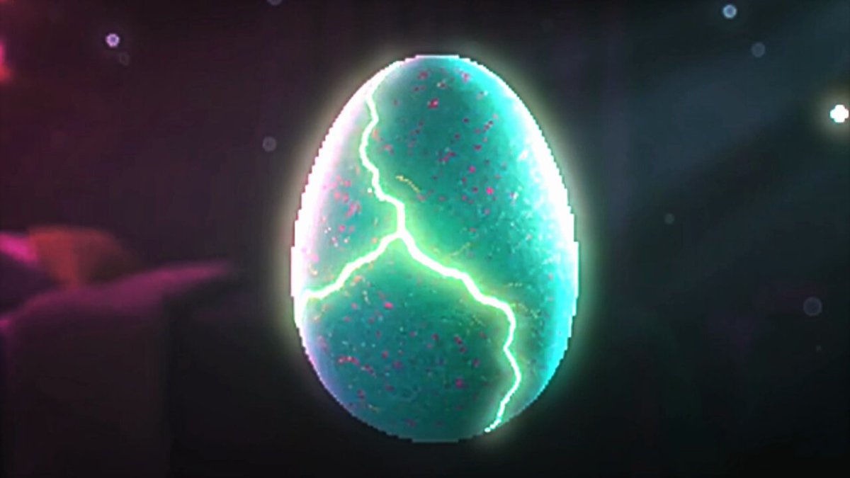 The image features an egg that has been cracked open, revealing its contents. The egg appears to be glowing green, which adds a unique visual effect to the scene. The background of the image is dark purple, providing contrast to the bright green egg. The caption below the image reads "Solana Blitz v5 just wrapped 34 trading-themed apps built with MagicBlock in a single weekend Which one catches your eye?". This suggests that the image might be related to a gaming or streaming platform where users can watch and discuss trading-related content, such as the ones found on Solana.