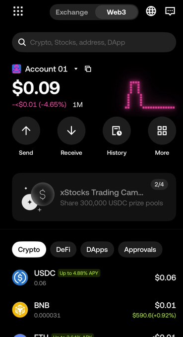 The image shows a cell phone screen displaying various app icons, including one for Cryptocurrency trading services. The user interface appears to be dark, with the Cryptocurrency trading app being the most prominent feature. The app's status bar indicates that it is currently active and in use.