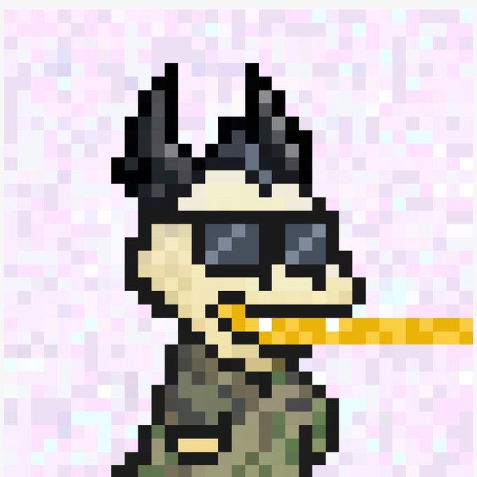 A pixel art anthropomorphic wolf character wearing sunglasses and camouflage clothing smokes a yellow cigarette against a pastel pink and white background. The image relates to the post as a teaser or mascot graphic for the upcoming "Sarties" NFT mint reveal, with the cool, edgy aesthetic hinting at the project's identity.