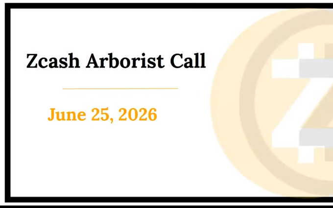 The image is a title card for the "Zcash Arborist Call" dated June 25, 2026, featuring a large Zcash "Z" logo in gold on the right side. It serves as the header graphic accompanying a summary of the call, which highlighted progress on Zebra's Ironwood development and the release of Zallet Alpha 4 with zcashd wallet migration support.