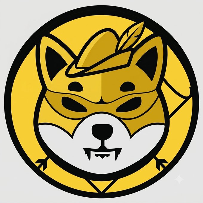 A circular cartoon logo featuring a stylized fox or dog character with a yellow/gold color scheme, wearing a small hat with a feather.