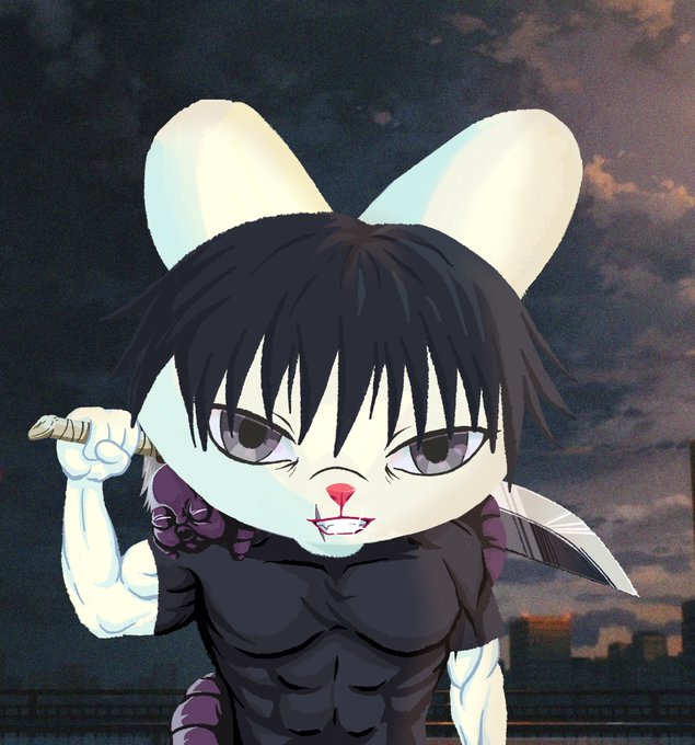 An anime-style illustration shows an anthropomorphic white rabbit character with long ears, black hair, and purple eyes, wielding a knife against a dark cloudy sky. The image relates to the post by depicting the "Bunny" character as a warrior figure being bridged from MegaETH to Ethereum Mainnet.