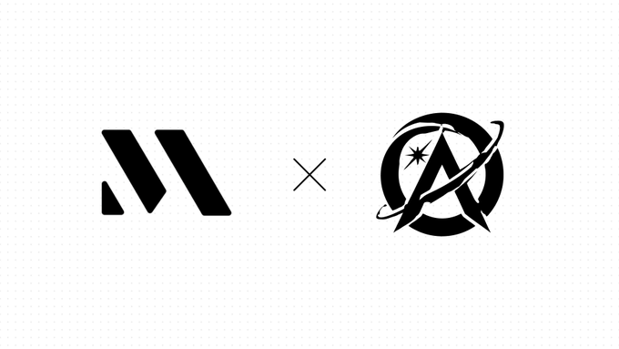 The image is an advertisement featuring two logos, one black and one white, set against a light gray background. The black logo displays the word "M" while the white logo has a stylized letter "@". Below these logos are the phrases "TCG Summer" and "One Arena One Arena", which suggest that it is summertime and there's an event happening where the @Collector cryptocurrency can be played with real cards for a chance to win more packs. The phrase "powered by @Collector_Crypt each asset uses Metaplex standards" implies that the cryptocurrency operates on Metaplex standards, likely involving the use of real cards in gameplay.