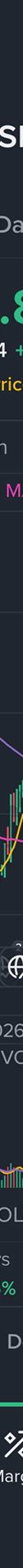 A dark-themed Binance promotional graphic features cropped, overlapping text fragments and partial phrases—including "SI," "Da," "ric," "M," "026," "VO," "OL," and "large"—alongside stylized candlestick chart patterns with green and red bars and a curved yellow/purple indicator line. The accompanying post speculates that Binance's share of four green candlesticks may be hinting at four months of bullish momentum followed by a bearish downturn, which loosely mirrors the chart imagery and green-themed segments visible in the graphic.