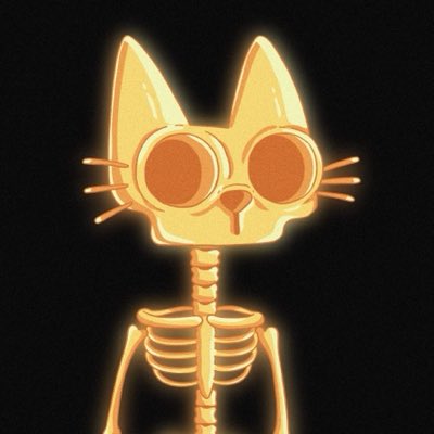 A glowing neon-style skeleton cat with large round eyes and whiskers, fitting the post's celebration of $CETS artist's creative custom PFP artwork available to all.
