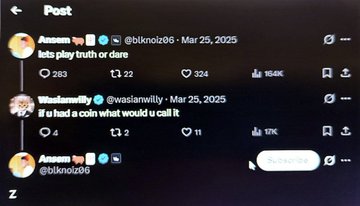 A screenshot of a social media post and replies, with the original tweet reading 'lets play truth or dare' and a reply reading 'if u had a coin what would u cull it'.