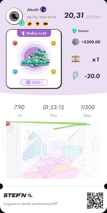 The image features a smart phone with various icons displayed, including one for a daily run app named "#STEPN" on the screen. Additionally, there are some text elements, such as an instruction or a description of the activity. The overall setting appears to be related to fitness and a healthy lifestyle since the user has been assigned steps per minute (SPM) goals. These goals indicate that the person is being encouraged to engage in regular physical activities by using their smartphone's tracking feature.