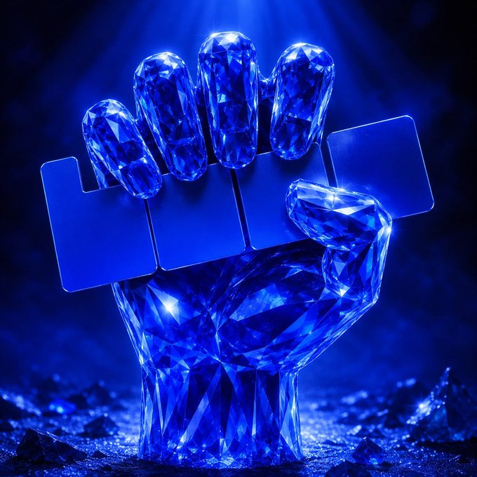 The image features a blue hand holding a block of four blank cards, which are arranged in a square formation. The hand appears to be made out of diamonds or other materials, giving it an artistic and unique appearance. The background consists of rocks that add texture and depth to the scene. The post "Still building on base" suggests that this image could be related to a creative project or idea where the blue hand holding the cards represents the foundation upon which something new is built.

The combination of the blue diamond-like hand, the blank cards, and the rocks in the background creates an interesting visual contrast between the solidity of the hand and the fluidity of the cards. This contrast could symbolize the idea that even though we may have a strong foundation or base, there is always room for growth and expansion through new ideas and concepts.