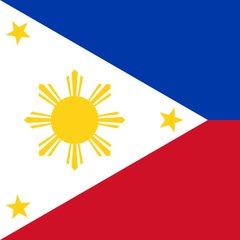 The flag of the Philippines, featuring a white triangle with a yellow sun and stars, flanked by blue and red horizontal bands.