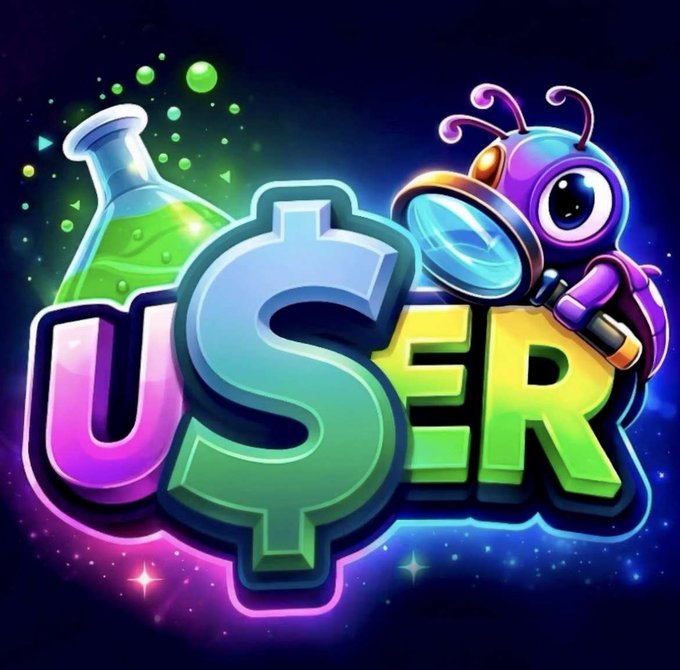 A colorful, cartoon-style gaming logo spelling 'U$ER' with a dollar sign replacing the S, featuring a purple bug-like character with a magnifying glass and a bubbling green potion flask.