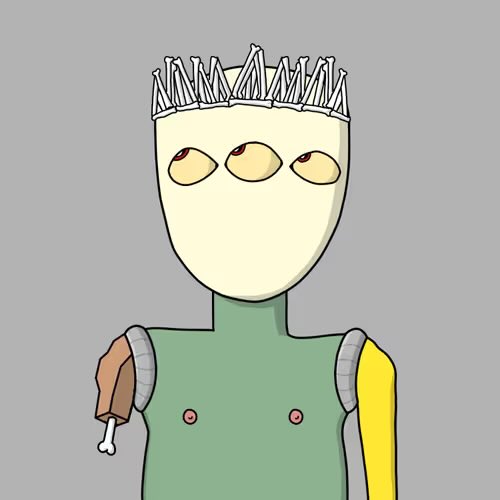 A crudely drawn cartoon figure with a spiked crown, three large eyes, and exposed bone (a turkey leg and an arm bone) is set against a gray background, matching the whimsical, low-budget "art" aesthetic often associated with Gramps, whose handle "Gramps Loves Deeply" is referenced in the post about "Happiest Tweaks Day."