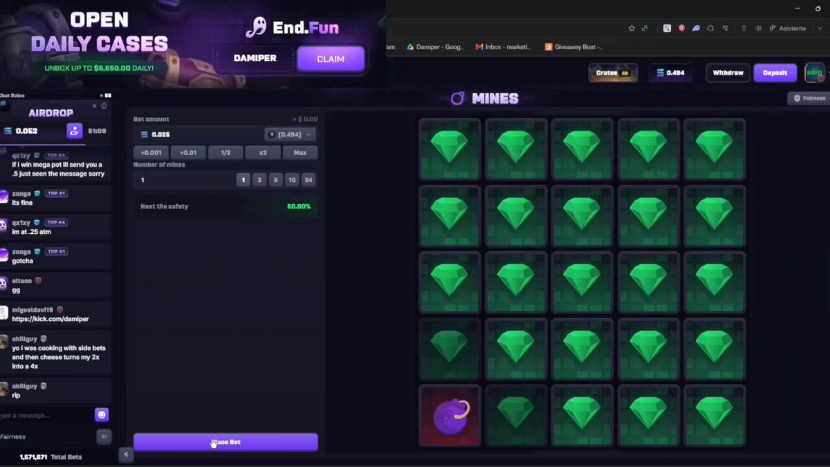The image shows a computer screen displaying a game with green diamonds, possibly a video game or puzzle game. The title of the game is "EndFun" and there are several other descriptions provided for the game's features. A post on social media encourages players to engage in the game by sharing it with their friends and tagging them using a specific hashtag. The post also mentions that the game is available for download, which can be accessed through the provided link.