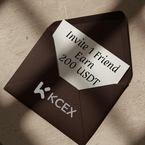 The image shows a brown envelope that is open and contains a note with black text written on it. The text of the note reads "Invite 1 friend = 200 USDT + 100% fee rebate. The more you bring, the more you stack". It appears to be a promotional message or invitation for someone to invite others to join an opportunity.