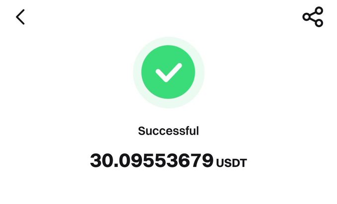 This image shows a "Successful" transaction of 30.09553679 USDT, which aligns with the user's post celebrating their first win of the month in web3.