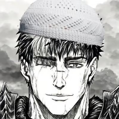 A black and white manga-style illustration of a male character with short hair, a scar over one eye, and wearing a knit beanie and armor.