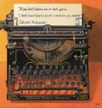 A vintage Royal typewriter with an advertisement sheet loaded in it, sitting on an orange surface.