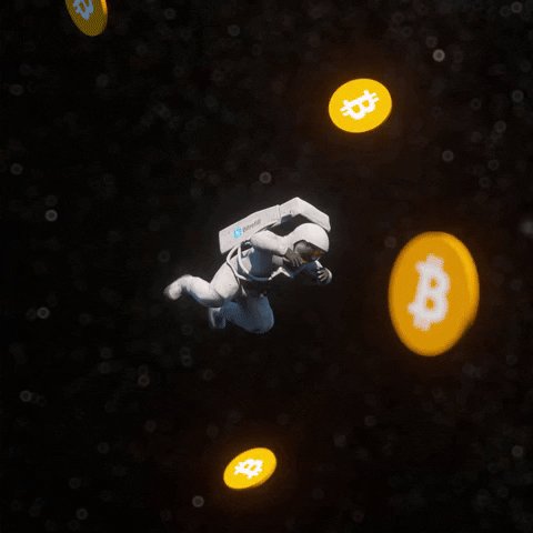 The image features an astronaut floating in space, wearing a spacesuit and holding a camera. Surrounding the astronaut are numerous Bitcoins, which appear as yellow circles against the black background of the image. The phrase "Turns out you don' have to wait a month to get paid in bitcoin anymore" is written below the scene, suggesting that the astronaut has recently received Bitcoin payments for their space exploration activities.

The combination of the astronaut and Bitcoins creates an interesting contrast between human exploration and digital currency. It also highlights the potential benefits of using Bitcoin as a form of payment or reward system, such as faster transactions and increased accessibility to financial services in remote locations.