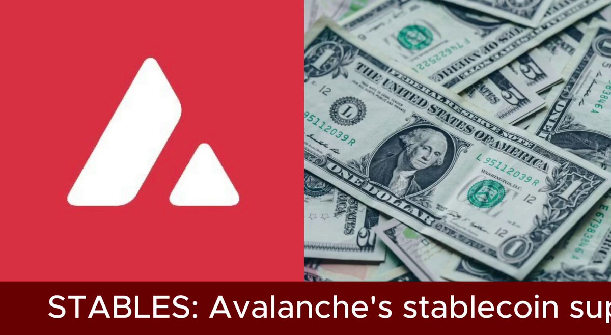 The image features a close-up view of a stack of US dollar bills, with the text "Avalanche's stablecoin sector" written above them. The text also includes some numbers that seem to be related to the value of the stablecoins in question.