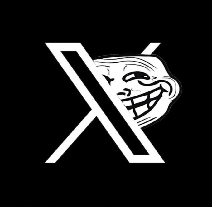 The image features the classic "Trollface" meme superimposed over a large white "X" on a black background, referencing the $TROLL cryptocurrency mentioned in the post about staying under 50 yams.
