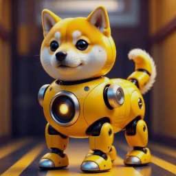 A cute Shiba Inu robot with a yellow mechanical body and glowing chest core stands in an industrial setting, symbolizing the meme coin mascot for the $INUPCS token referenced in the post.